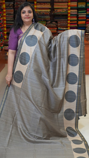 Gicha Tussar Saree Vertical Lines Grey