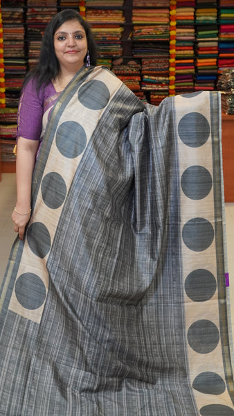 Gicha Tussar Saree Self Print Grey