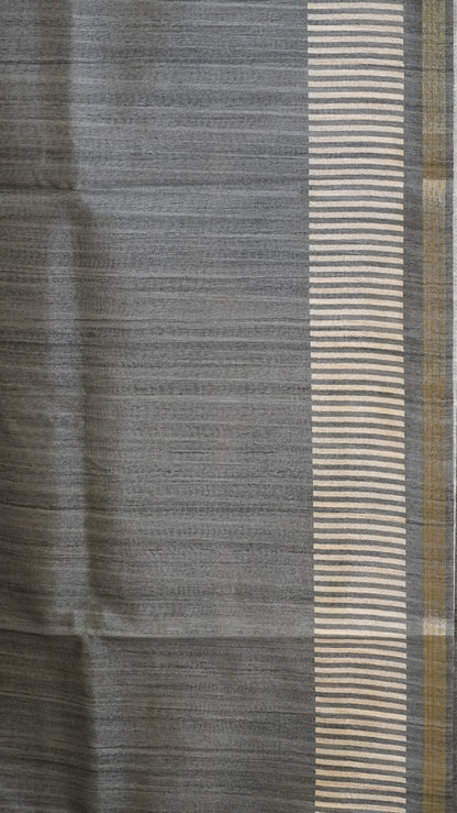 Gicha Tussar Saree Vertical Lines Grey