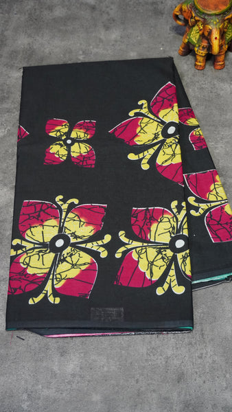 Mul Mul Cotton Saree Black to Yellow