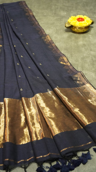 Handloom Cotton Saree Navy Blue
