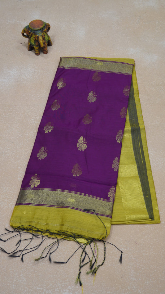 Maheswari Cotton Saree Butterfly Print- Golden Yellow