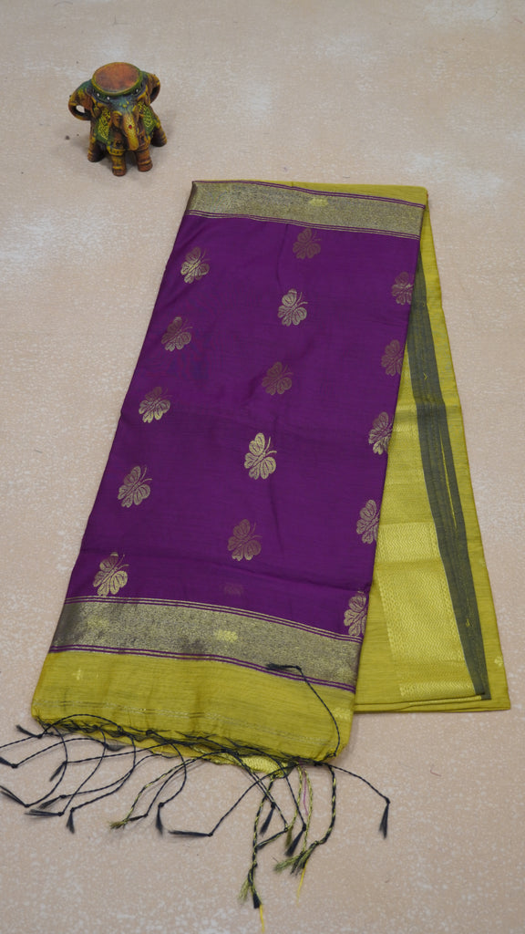 Maheswari Cotton Saree Butterfly Print- Golden Yellow
