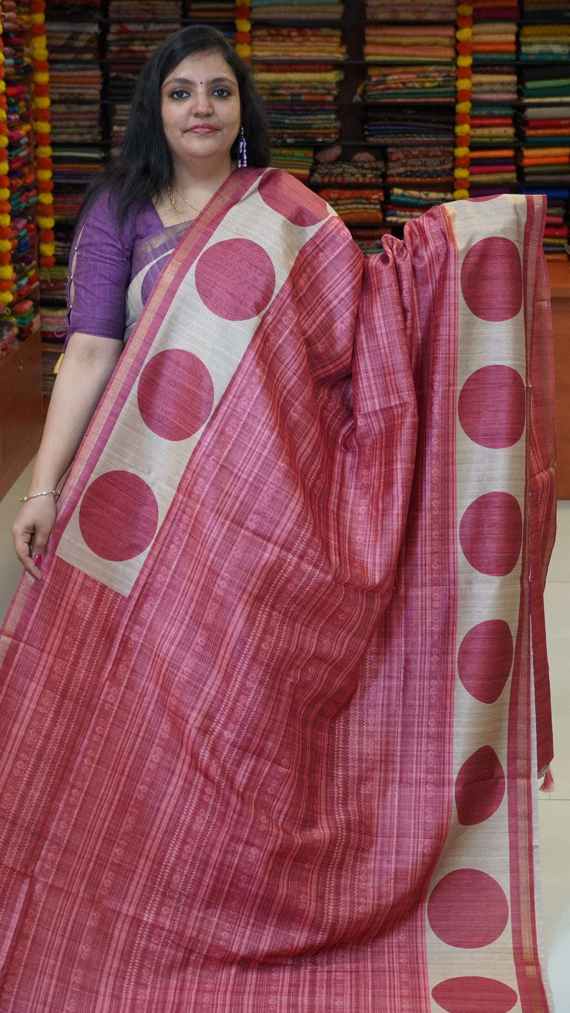 Gicha Tussar Saree Self Print Pink