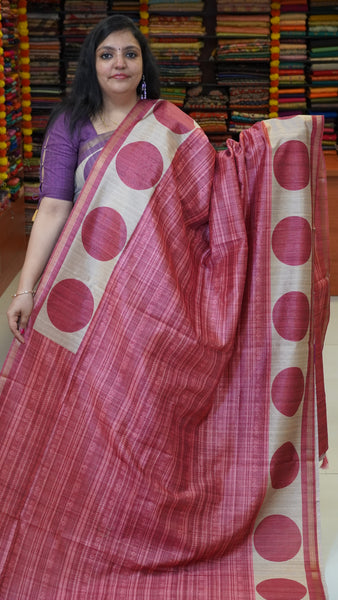 Gicha Tussar Saree Self Print Pink