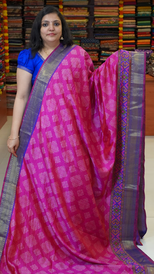 Semi Pattola Saree Kolam Print Pink