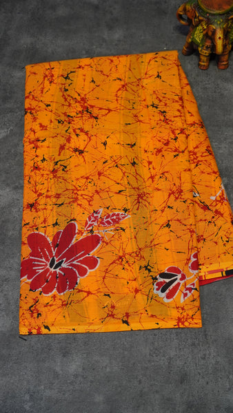 Mul Mul Cotton Saree Orange to Red