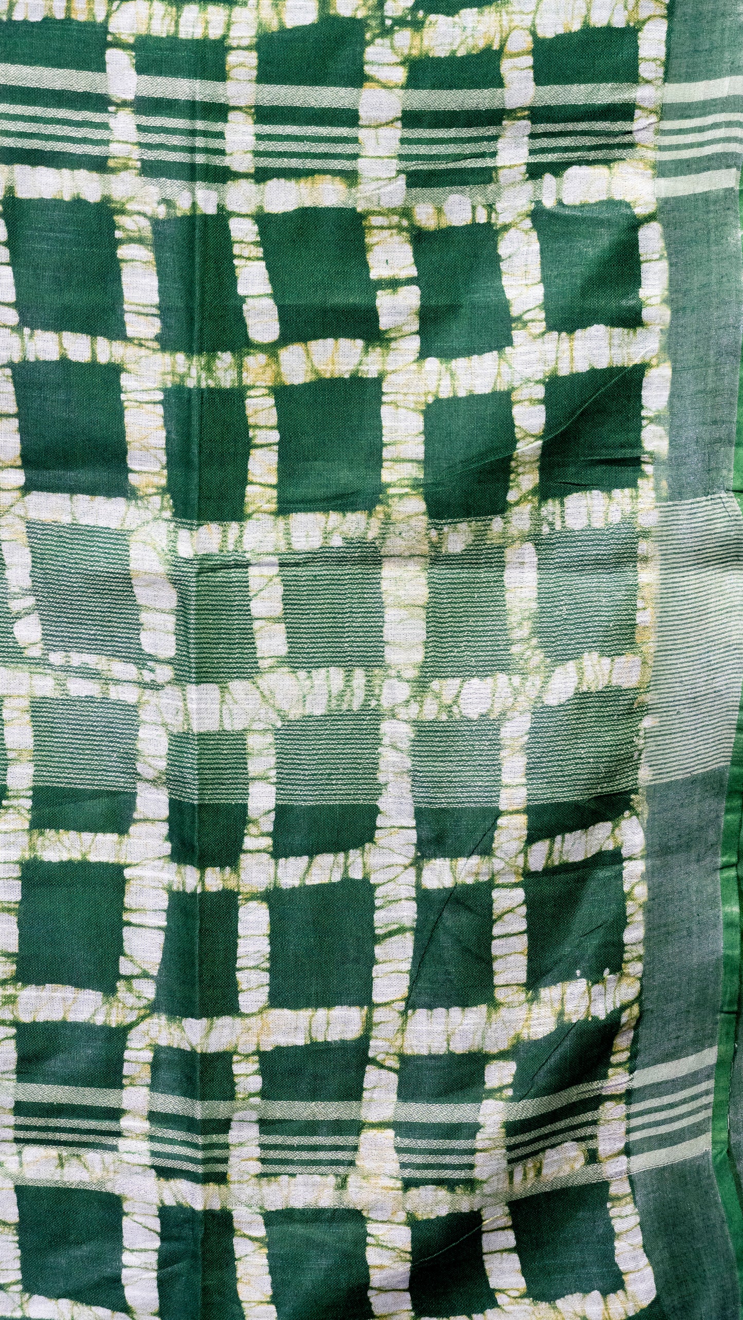 Linen Cotton Batik Print Green With Zari Border