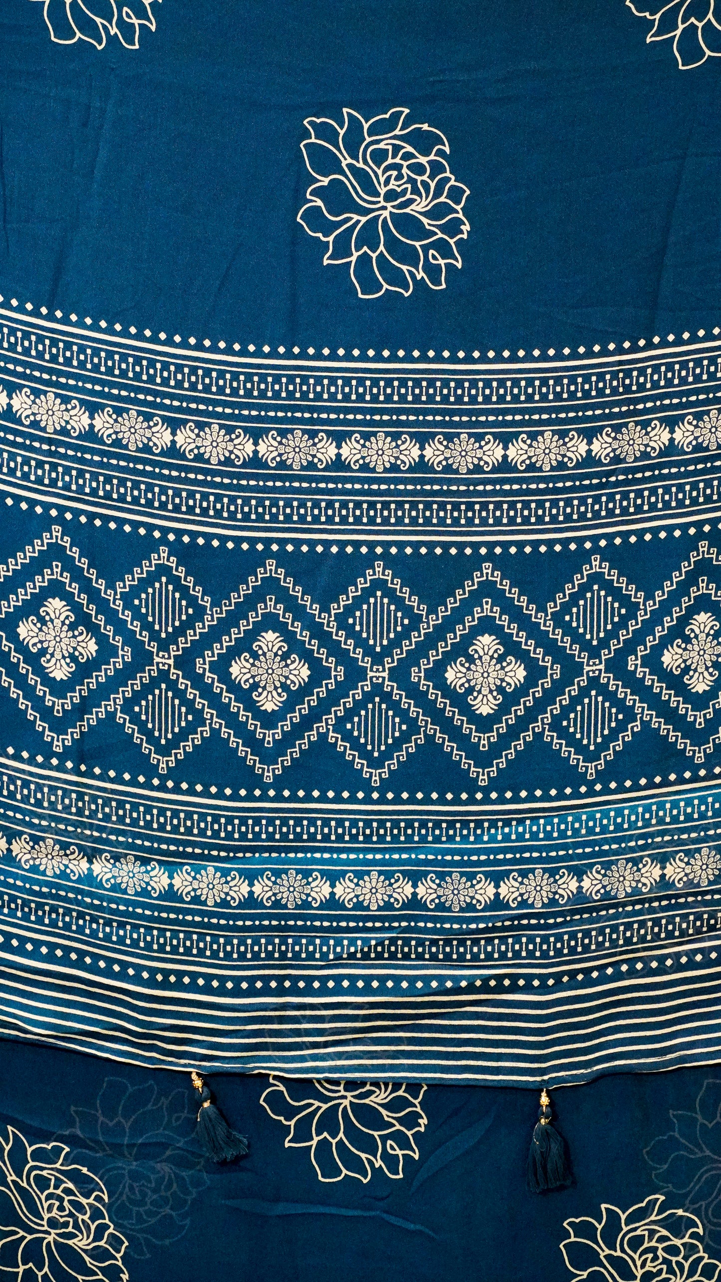 Shiffon Printed Saree Blue With Zari Border