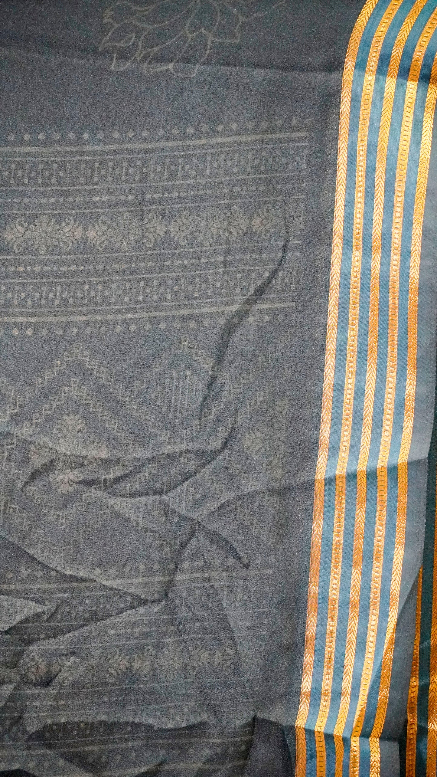 Shiffon Printed Saree Blue With Zari Border