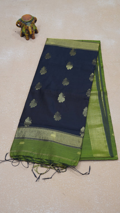 Maheswari Cotton Saree Butterfly Print- Green