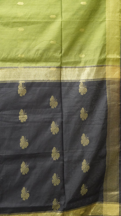Maheswari Cotton Saree Butterfly Print- Green