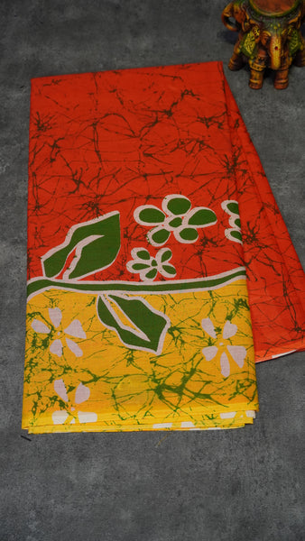 Mul Mul Cotton Saree Red to Yellow