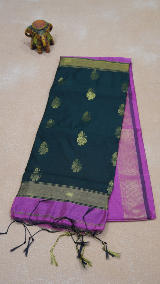 Maheswari Cotton Saree Butterfly Print- Pink