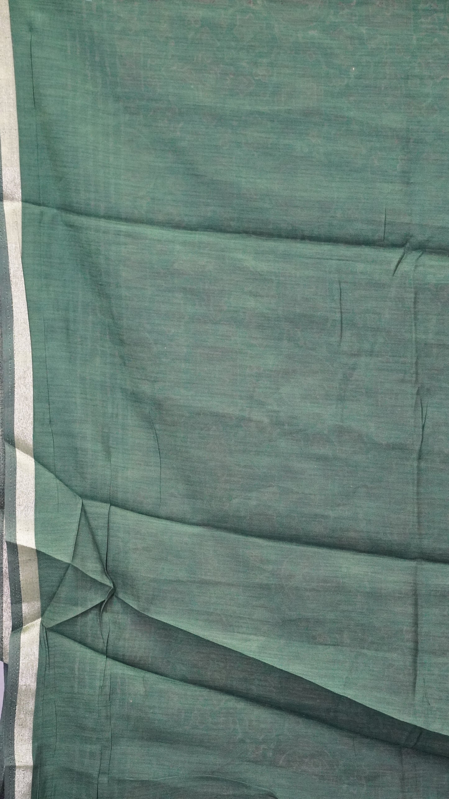 Malai Cotton Saree Ajrakh Border - Bottle Green