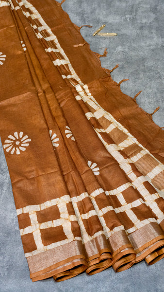 Linen Cotton Batik Print Mustard With Zari Border