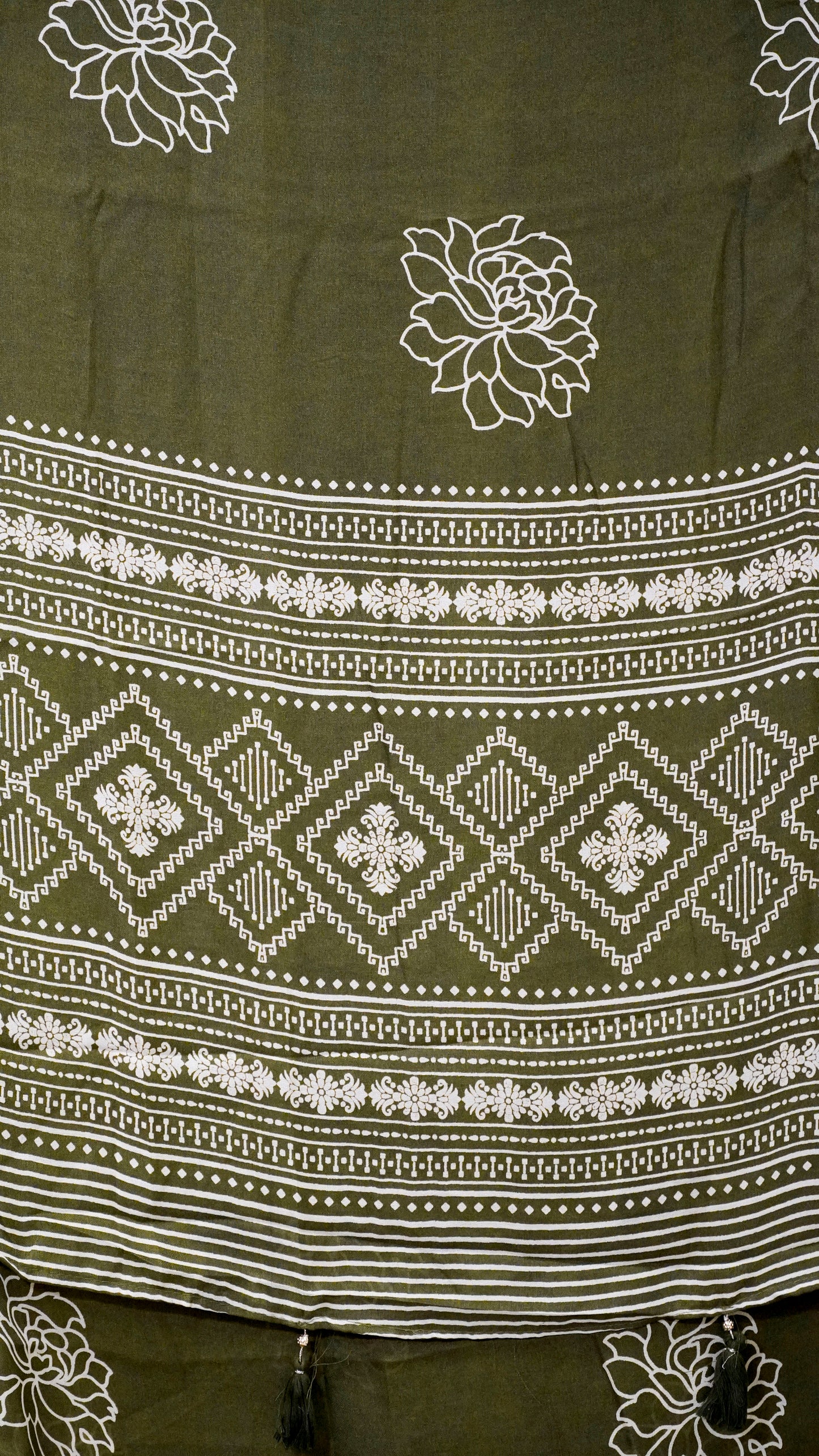 Shiffon Printed Saree Olive Green With Zari Border