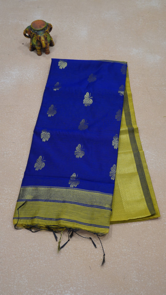 Maheswari Cotton Saree Butterfly Print- Golden Yellow