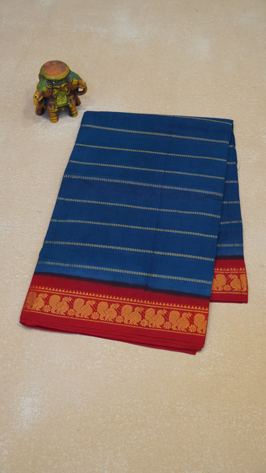 Sungudi Cotton Saree Checks Veldhari-Peacock Blue