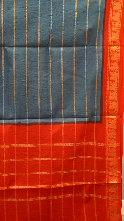 Sungudi Cotton Saree Checks Veldhari-Peacock Blue