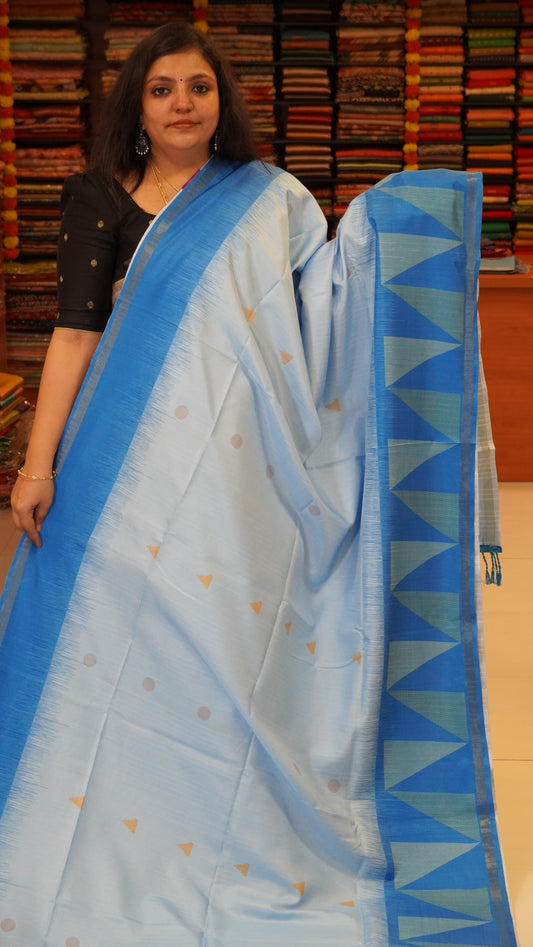 Semi Tussar Arrow Print Sky Blue