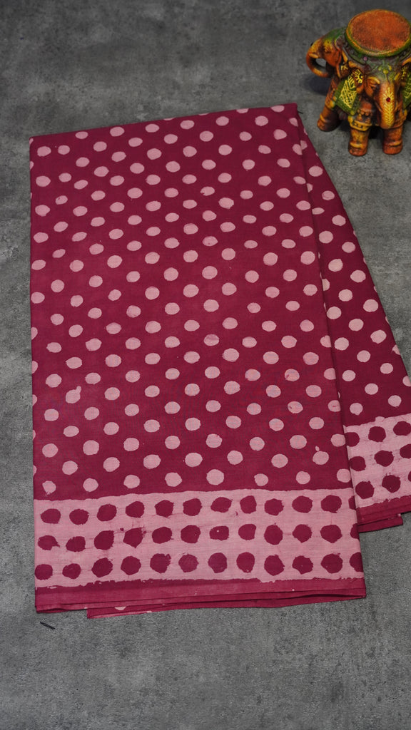 Mul Mul Cotton Saree Pink Small Dots