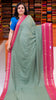 Shiffon Saree Arrow Print With Gap Zari Border Light Green To Pink thumbnail