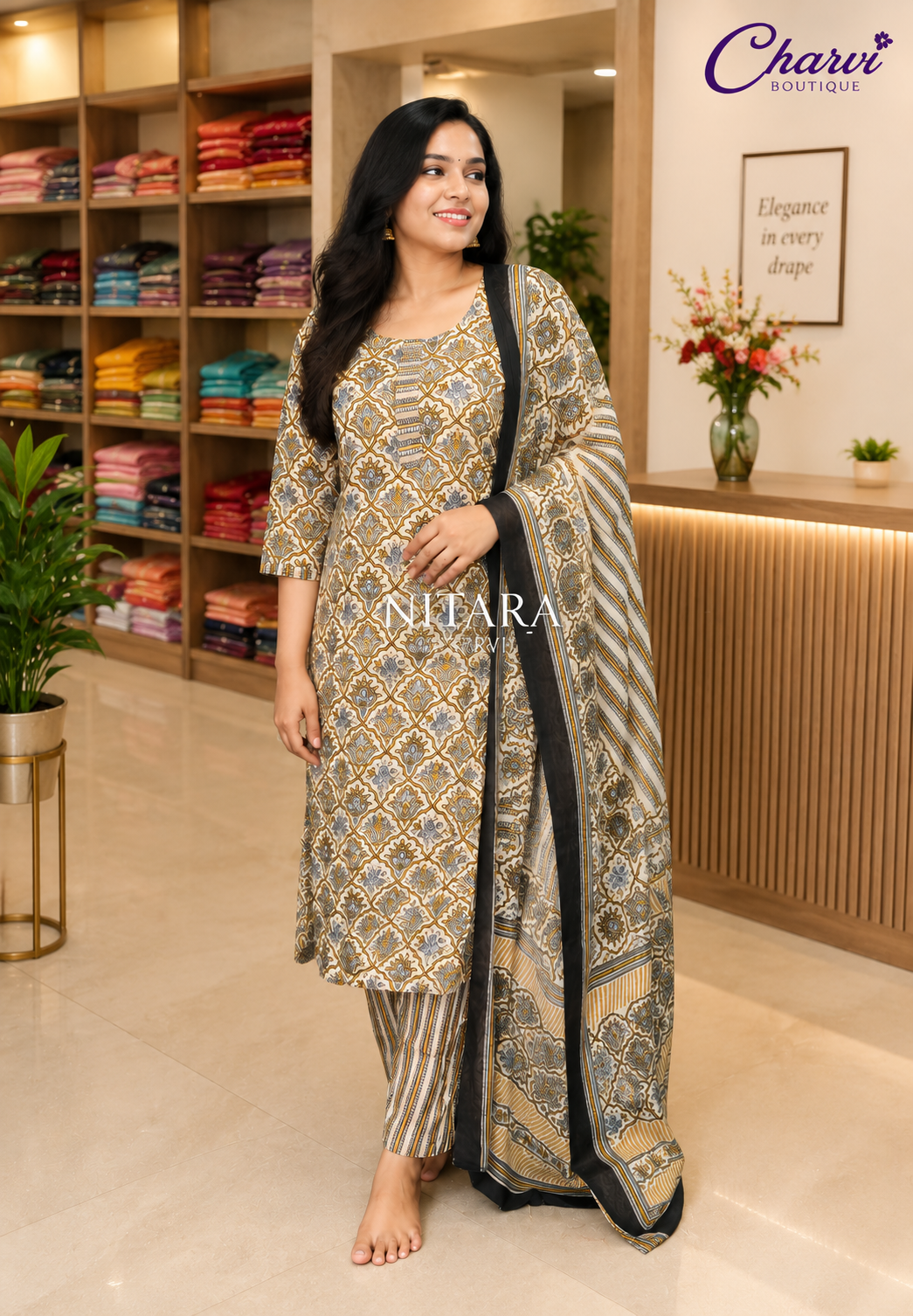 3Pc Salwar Suit with Ajrakh Print