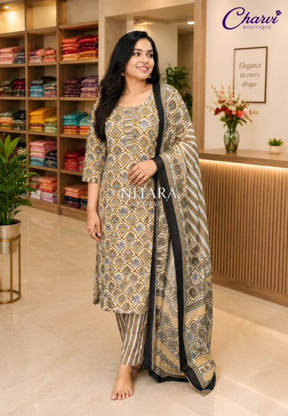 3Pc Salwar Suit with Ajrakh Print