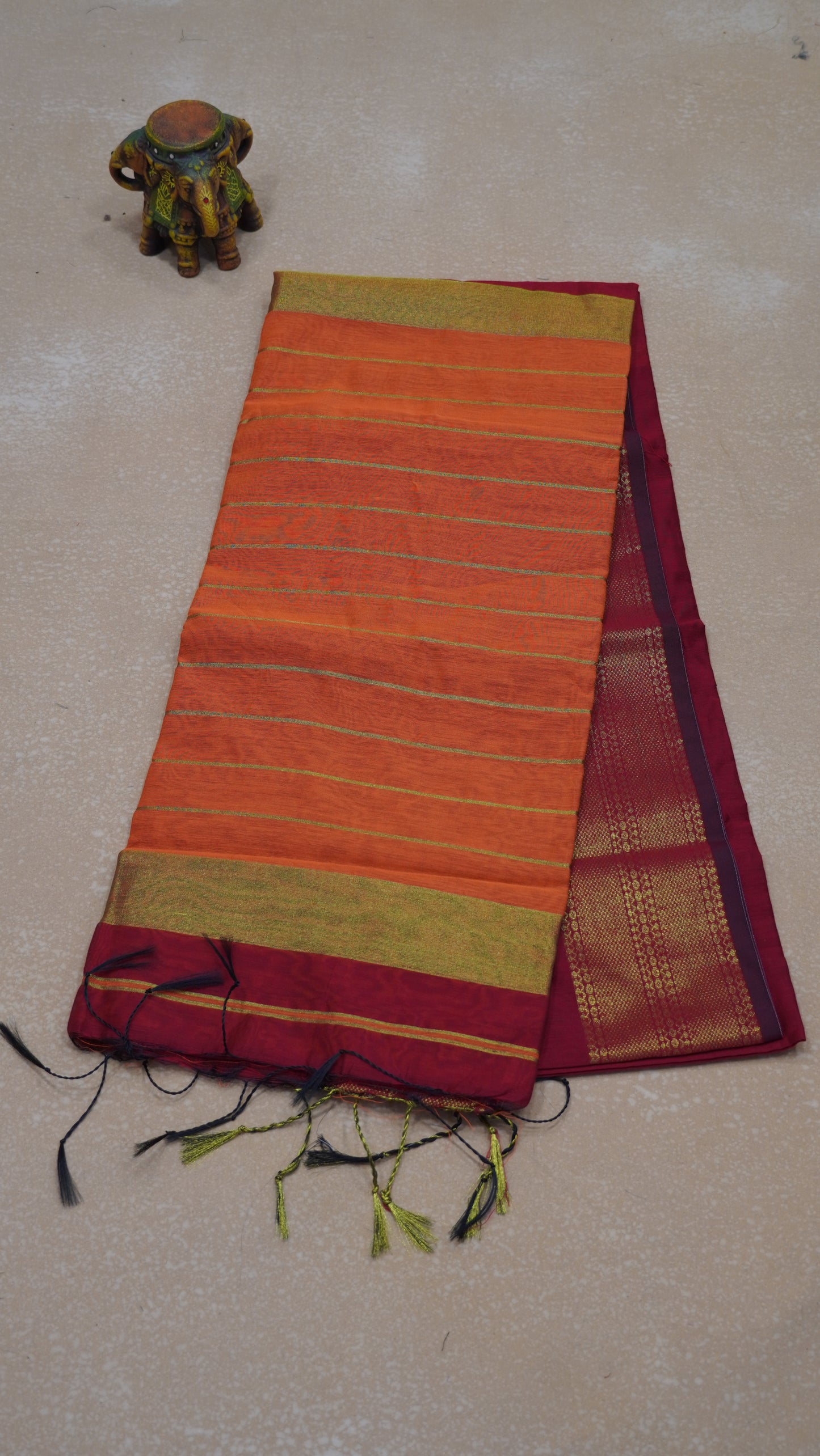 Maheswari Cotton Saree Plain- Maroon