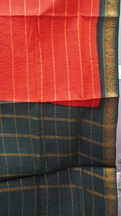 Sungudi Cotton Saree Checks Veldhari-Red