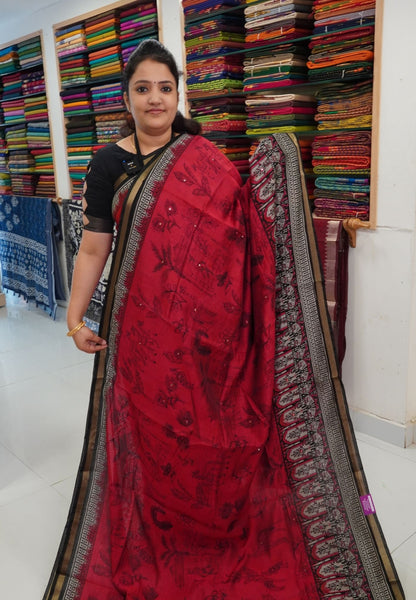 Malai Cotton Saree - Dark Pink