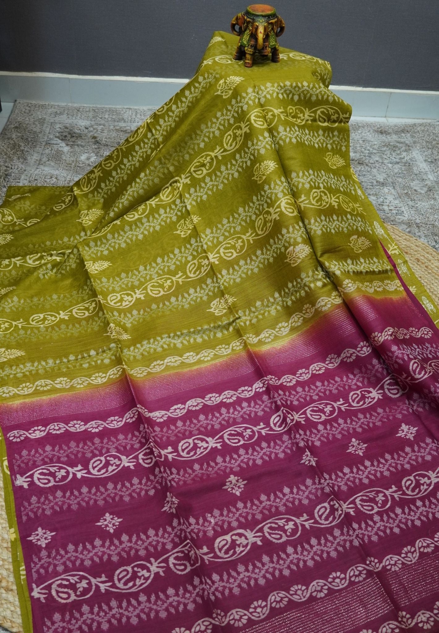 Bhagalpur Cotton Saree-Olive Green