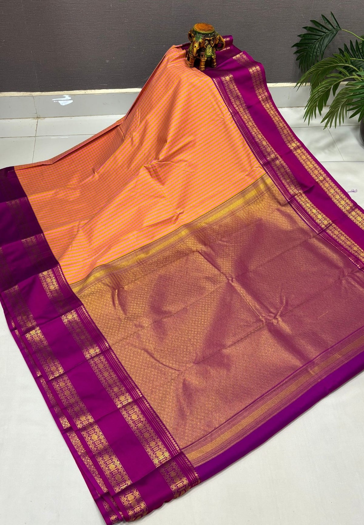 Budget Kanchipuram Saree-Pink with Contrast Border