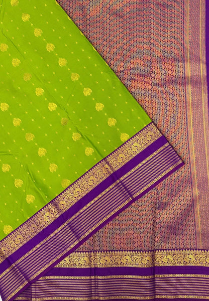 Budget Kanchipuram Saree-Light Green In Floral Zari Panel With Contrast Border