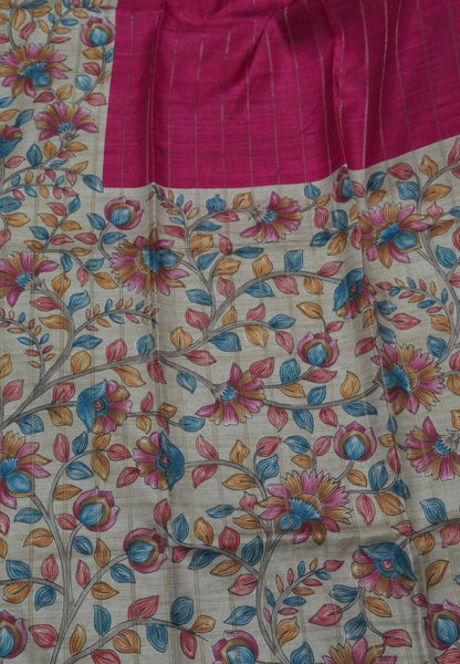 Semi Tussar Saree-Dark Pink