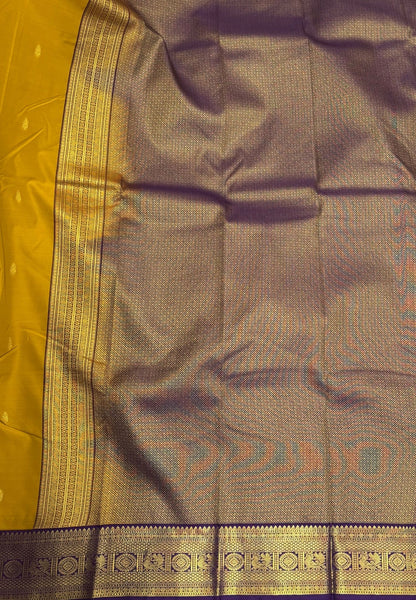 Budget Kanchipuram Saree-Golden Yellow with Contrast Border