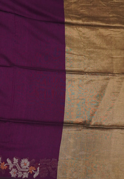 Handloom Cotton Saree-Wine Paithani Border