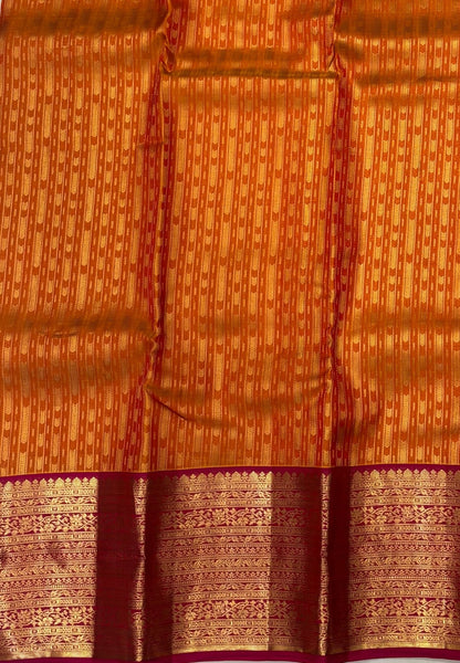 Pure Kanchipuram Silk Saree- Traditional Yellowish Orange with Contrast Border