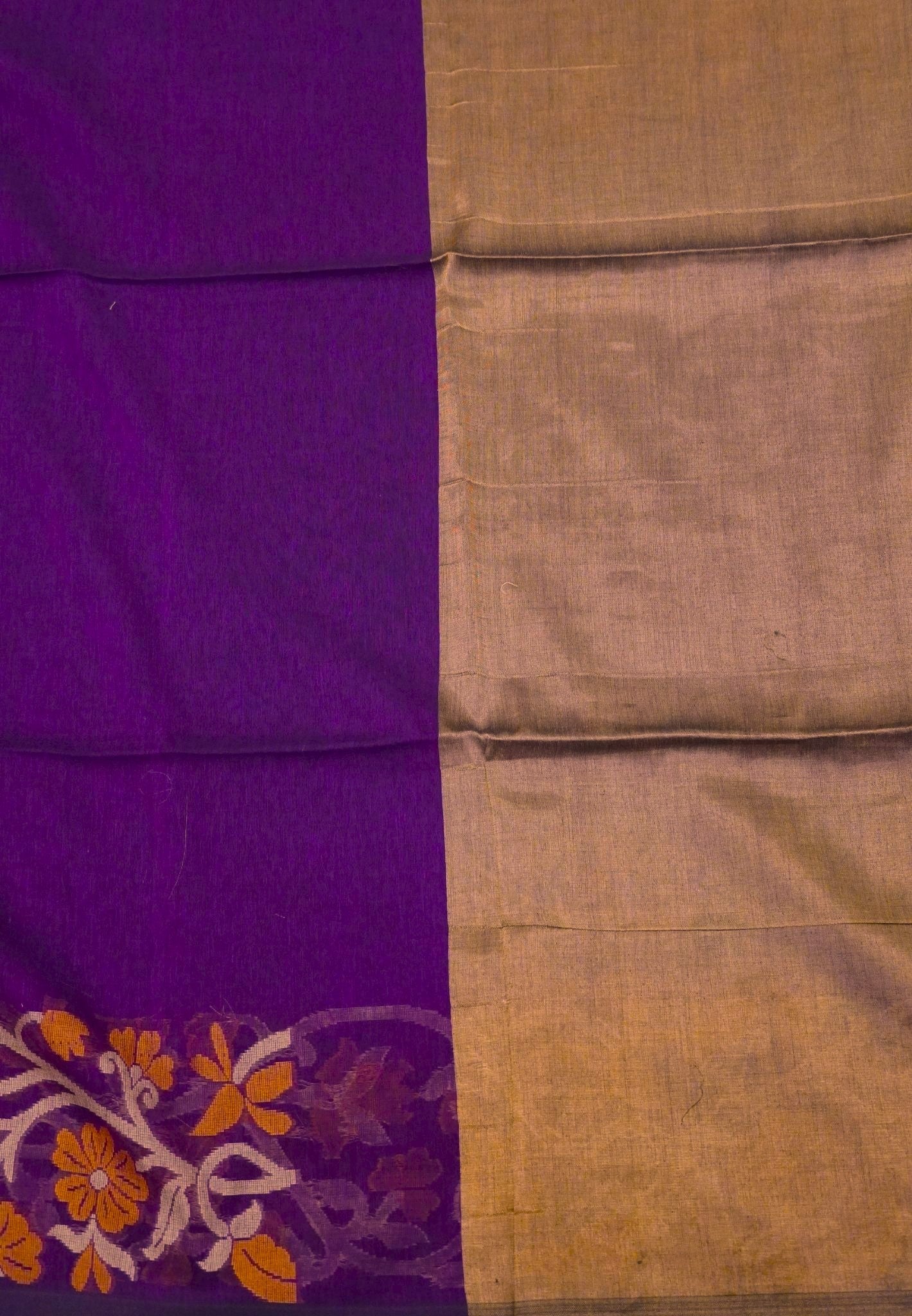 Handloom Cotton Saree-Wine Floral Jamdhani Border