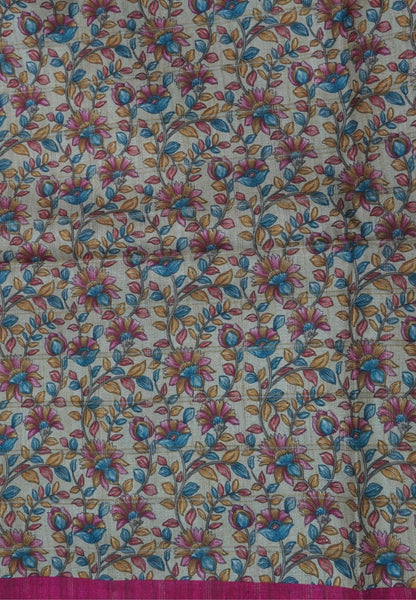 Semi Tussar Saree-Dark Pink
