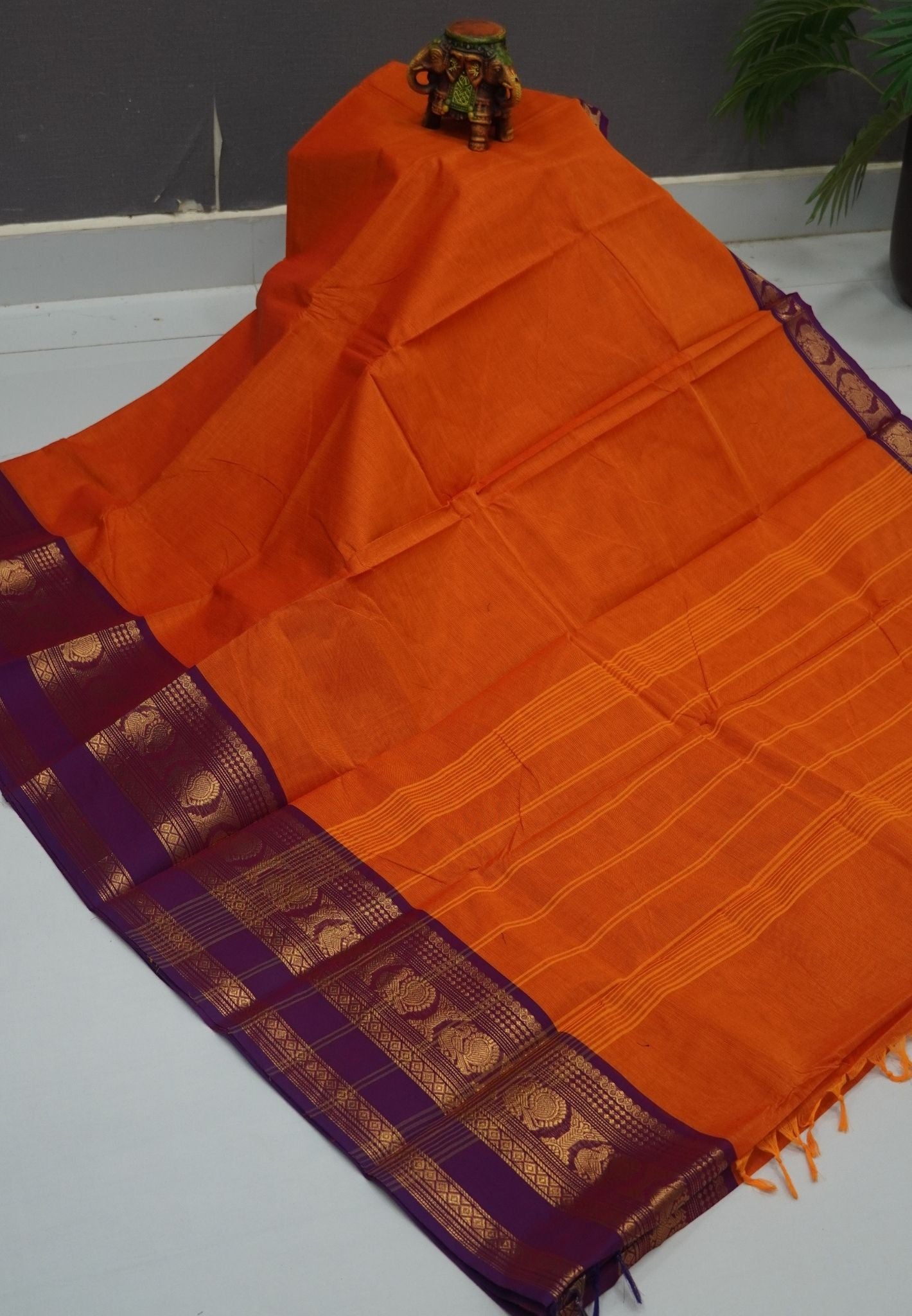 Chettinadu Cotton Saree-Orange with Contrast Big Border