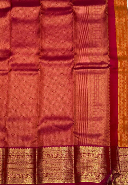 Pure Kanchipuram Silk Saree- Traditional Yellowish Orange with Contrast Border