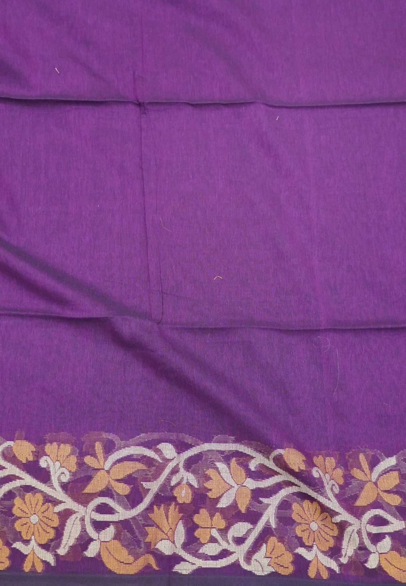 Handloom Cotton Saree-Wine Floral Jamdhani Border
