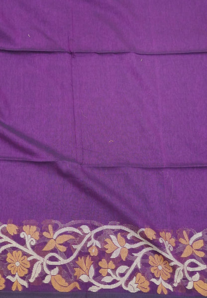 Handloom Cotton Saree-Wine Floral Jamdhani Border