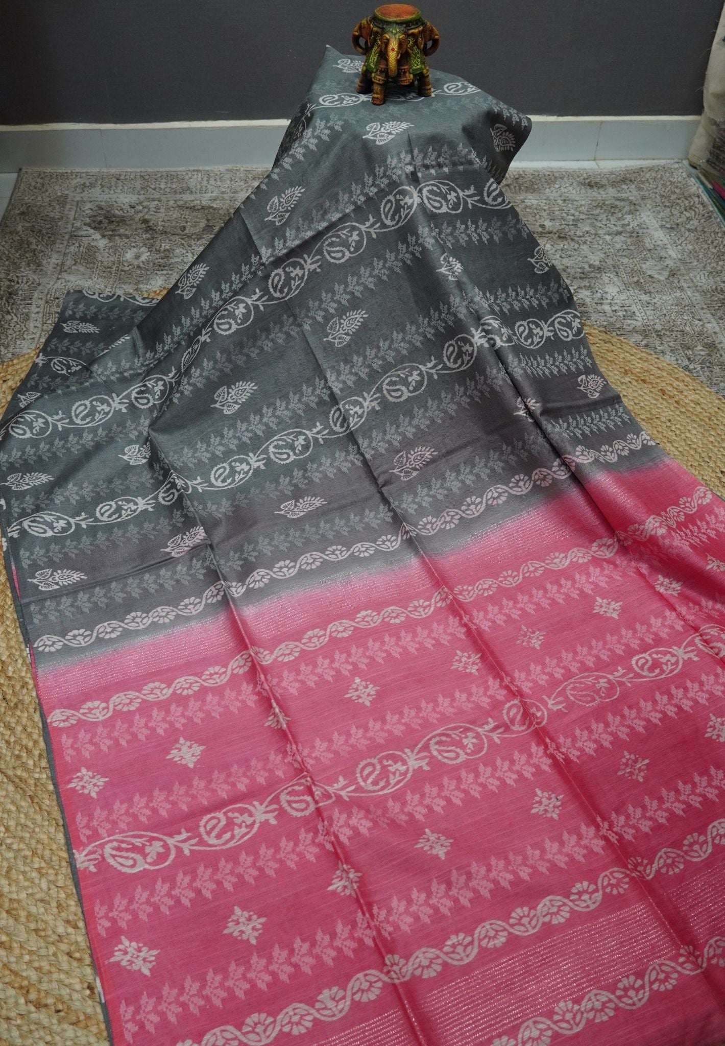 Bhagalpur Cotton Saree-Grey