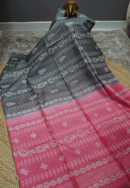 Bhagalpur Cotton Saree-Grey