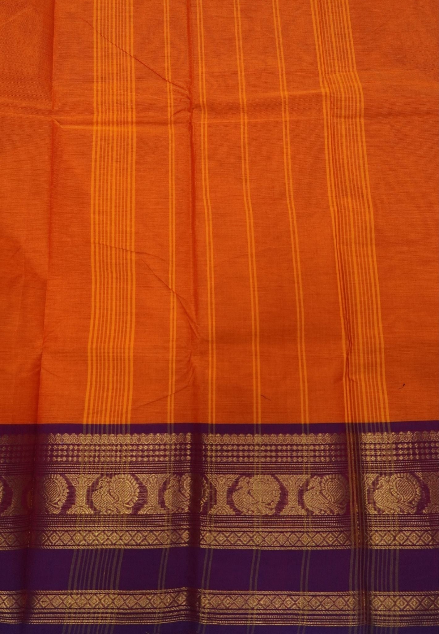 Chettinadu Cotton Saree-Orange with Contrast Big Border