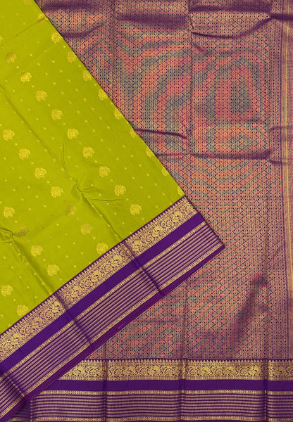 Budget Kanchipuram Saree-Olive Green In Traditional Peacock Zari With Contrast Border