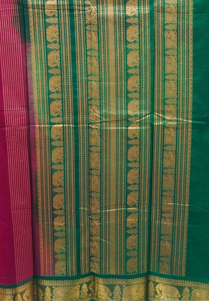 Chettinad Cotton Saree–Magenta with Elephant Zari Border